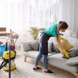 cleaning the living room